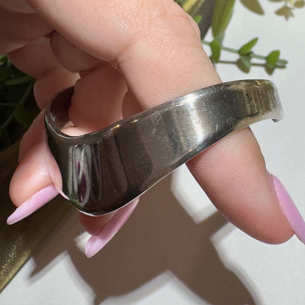 Vintage Curved Sterling Silver Cuff Bracelet. Solid Heavy 925 Sterling Silver